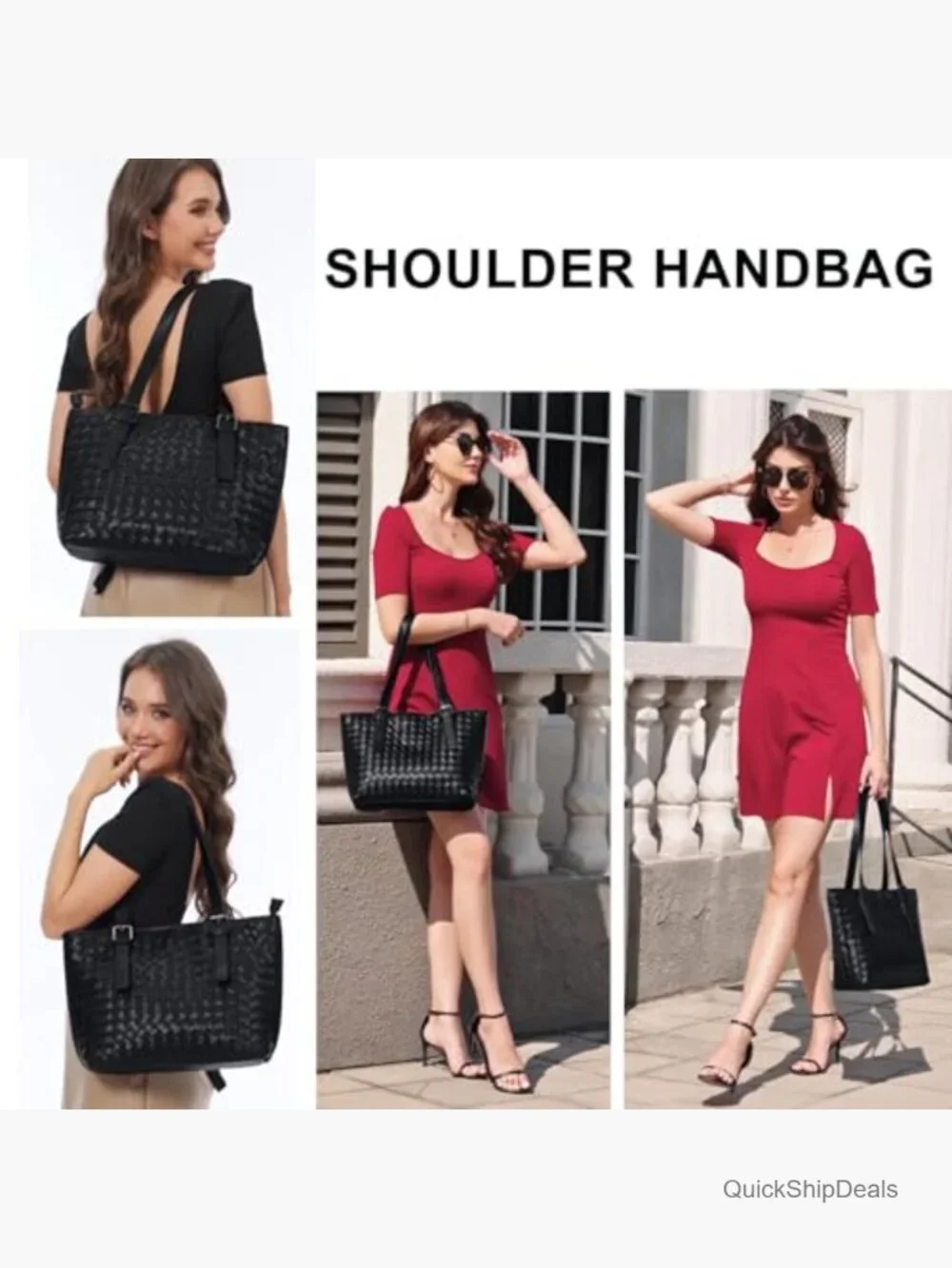 Large Woven Faux Leather Hobo Tote Bag with Adjustable Strap